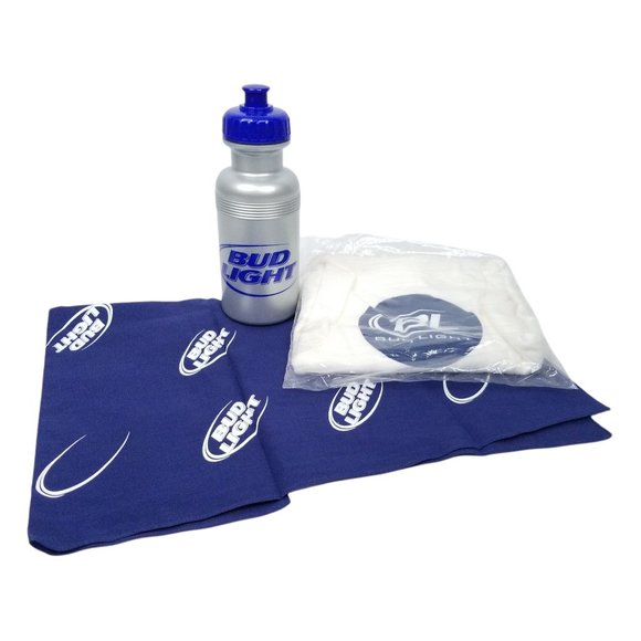 Budweiser Bud Light Bottle Cap T Shirt Size L Bandana 20 Oz Squeeze Bottle Lot - Picture 2 of 12